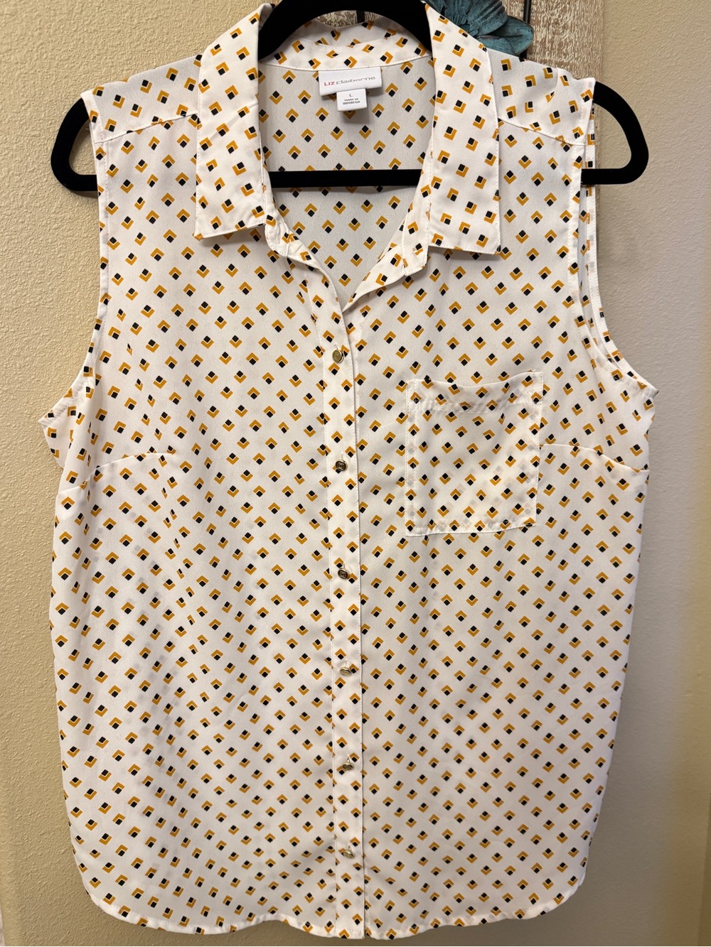 Liz Claiborne White Sleeveless Button Front Blouse Top Womens L